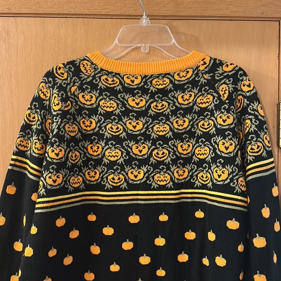 Fun.com Halloween Pumpkin Jack-O-Lantern Ugly Sweater Black Orange Size XL - Picture 10 of 11